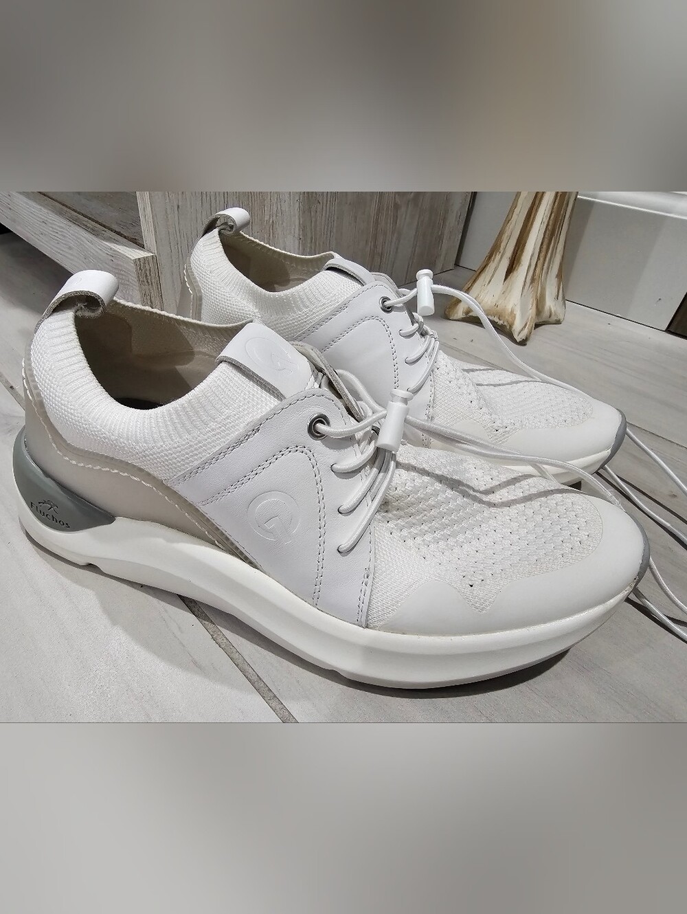 Fluchos Atomone White Knit Leather Lace-Up Sneakers Size 41